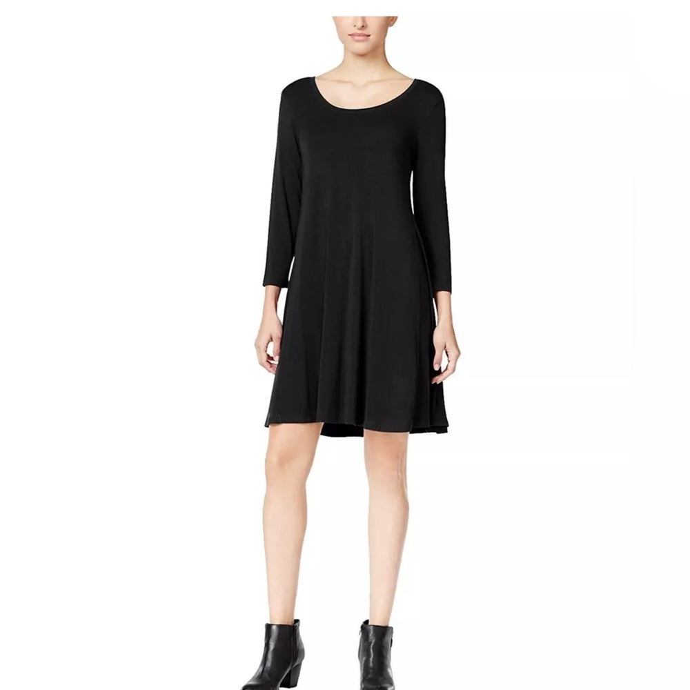 Style & Co Black Swing Dress Womens 3/4 Sleeve Stretch Pullover NWT Size Med